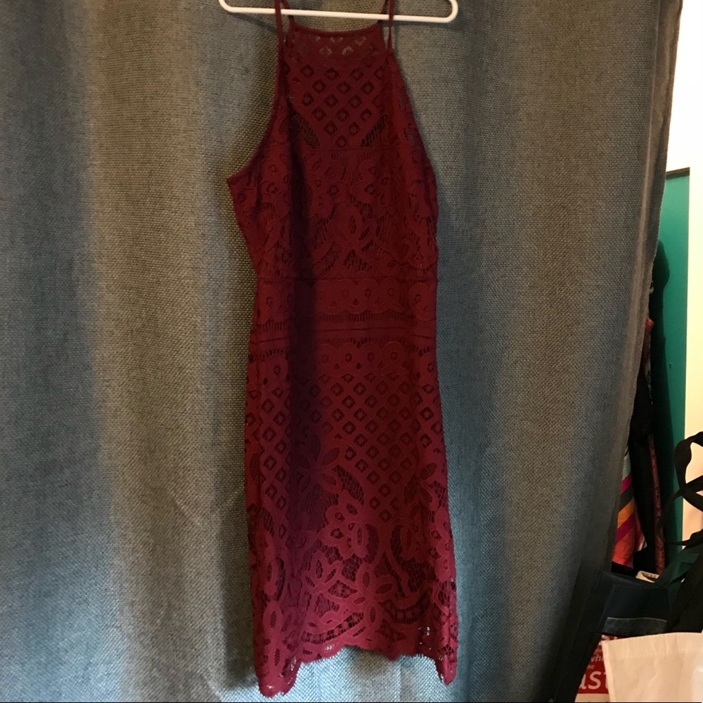 Mini maroon lace dress